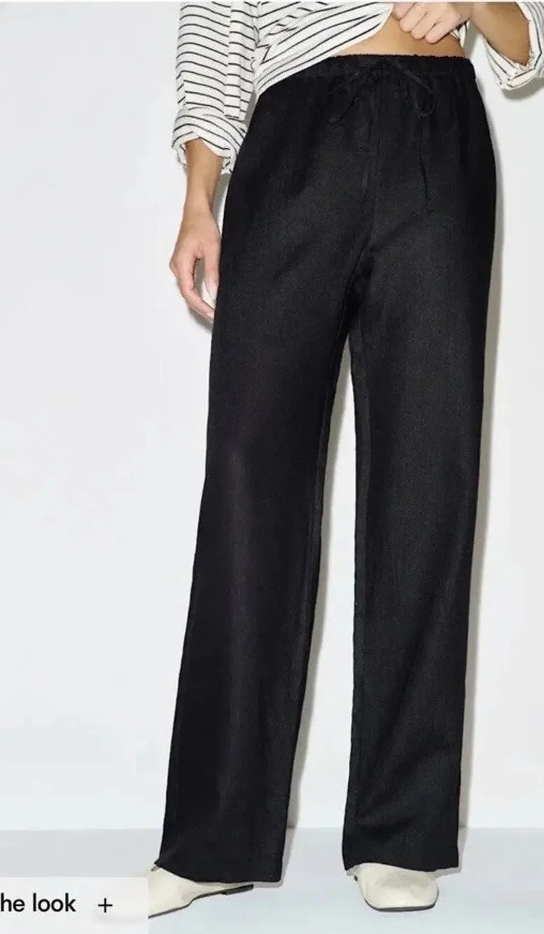 NEW Reformation Olina Black Linen Size Small Drawstring Lounge $188